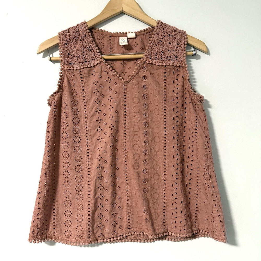 Joie Broderie Anglais Crochet Eyelet Lace‎ Sleeveless Blouse Top S Dusty Rose